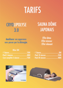 Tarifs cryothérapie et sauna